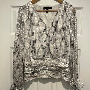White House Black Market Gray Snakeskin Print V-Neck Top, Size S